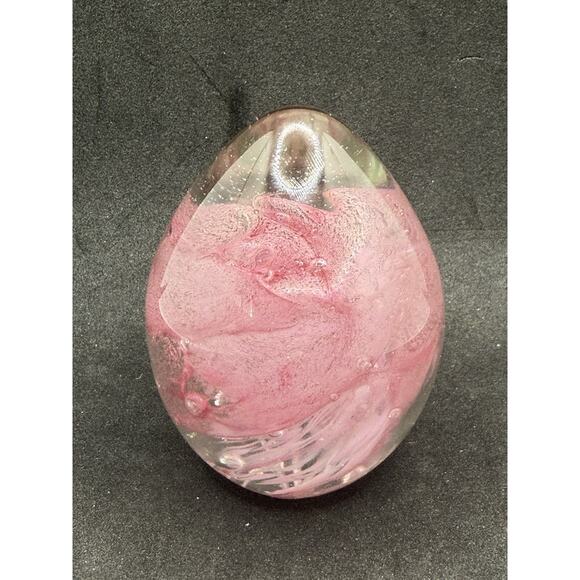 Vintage Signed Pink Paperweight- BEAUTIFUL GLASS Dated Unk Artist 1990 Egg Shape - Picture 2 of 8